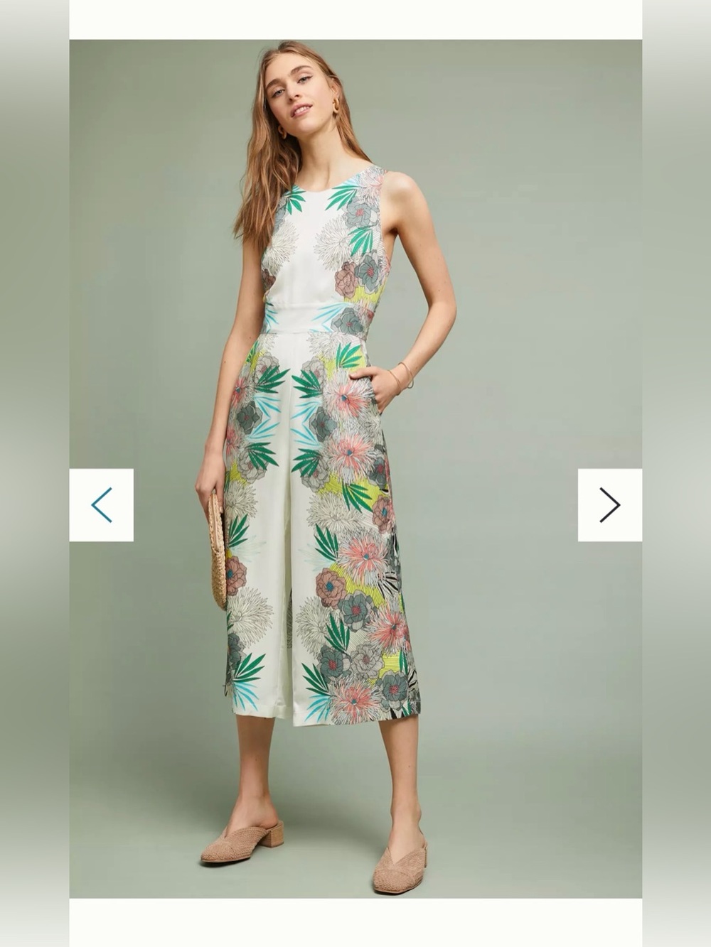 NWT Anthropologie Corey Lynn Calter Bloome Jumpsuit in Cream and Green sz 2 - Picture 3 of 12